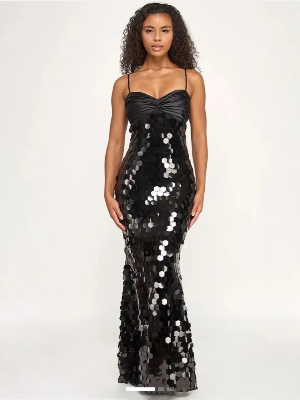 Seni&Cade Junior's Twist Front Bandeau Slim Long Black Sequin Maxi Dress Size7/8
